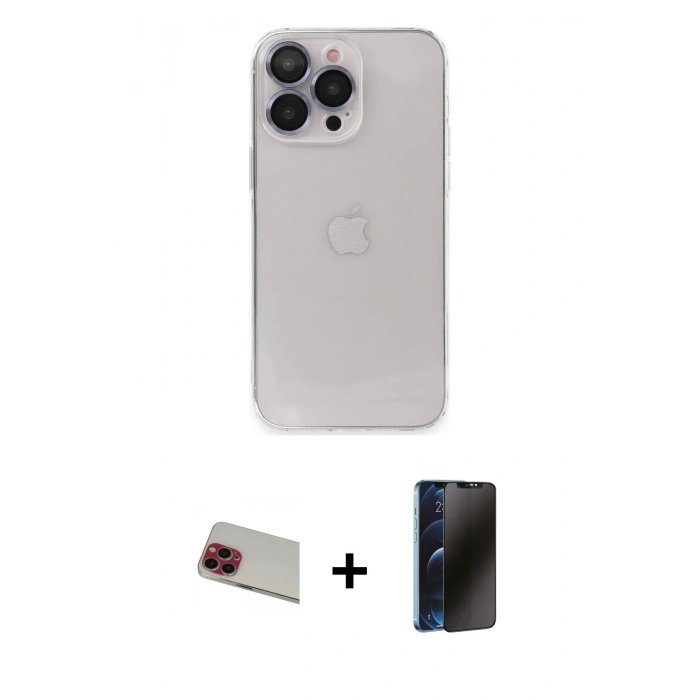 MARSİLYAN™- iPhone 13 Pro Max Kılıf Ufuk Minimal Özel Seri - Siyah 3D Antistatik Hayalet Cam Ekran Koruyucu + Rainbow Kamera Lens Koruma Cam - KI