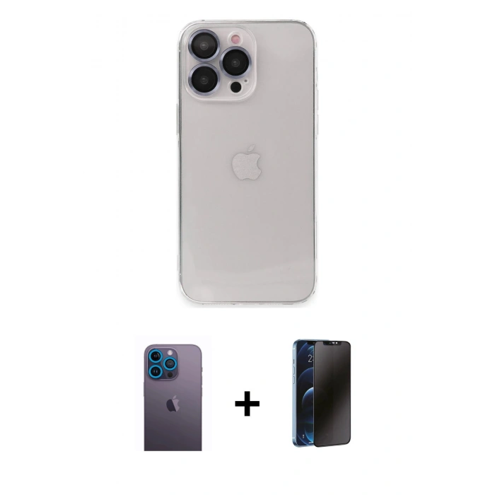 MARSİLYAN™- iPhone 13 Pro Max Kılıf Ufuk Minimal Özel Seri - Siyah 3D Antistatik Hayalet Cam Ekran Koruyucu + Neon Fosforlu Kamera Lens - MI
