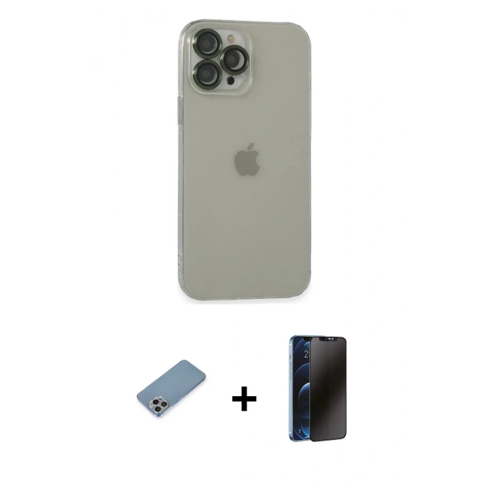 MARSİLYAN™- iPhone 13 Pro Max Kılıf Ufuk Minimal Özel Seri - Siyah 3D Antistatik Hayalet Cam Ekran Koruyucu + Shine Kamera Lens Koruma Cam - GI