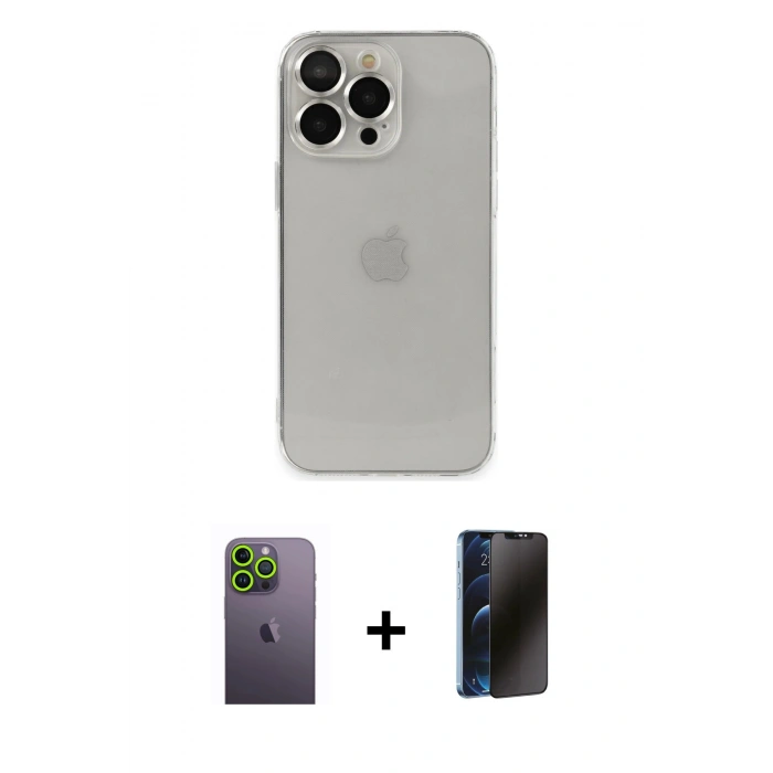 MARSİLYAN™- iPhone 13 Pro Max Kılıf Ufuk Minimal Özel Seri - Siyah 3D Antistatik Hayalet Cam Ekran Koruyucu + Neon Fosforlu Kamera Lens - YL