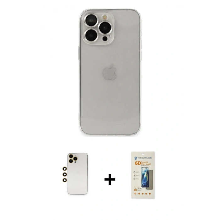 MARSİLYAN™- iPhone 13 Pro Max Kılıf Ufuk Minimal Özel Seri - Siyah 6D Mat Seramik Hayalet Nano Ekran Koruyucu + Shine Kamera Lens - GD