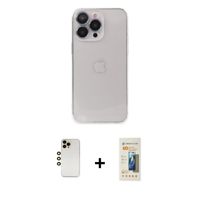 MARSİLYAN™- iPhone 13 Pro Max Kılıf Ufuk Minimal Özel Seri - Siyah 6D Mat Seramik Hayalet Nano Ekran Koruyucu + Shine Kamera Lens - GD