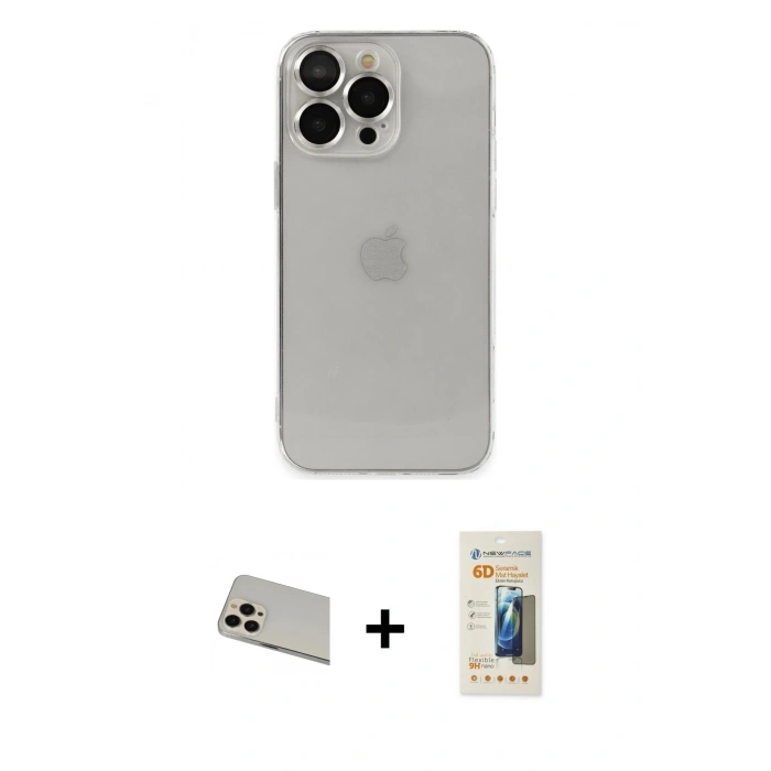 MARSİLYAN™- iPhone 13 Pro Max Kılıf Ufuk Minimal Özel Seri - Siyah 6D Mat Seramik Hayalet Nano Ekran Koruyucu + Rainbow Kamera Lens Koruma Cam - REGD