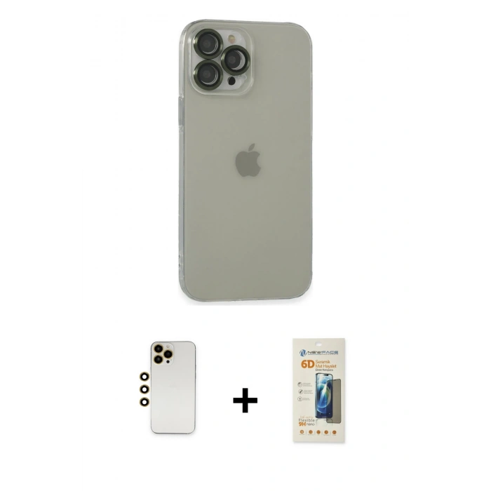 MARSİLYAN™- iPhone 13 Pro Max Kılıf Ufuk Minimal Özel Seri - Siyah 6D Mat Seramik Hayalet Nano Ekran Koruyucu + Shine Kamera Lens - GD