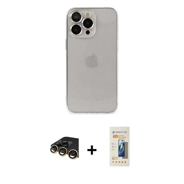 MARSİLYAN™- iPhone 13 Pro Max Kılıf Ufuk Minimal Özel Seri - Siyah 6D Mat Seramik Hayalet Nano Ekran Koruyucu + Raze Metal Kamera Lens - GD