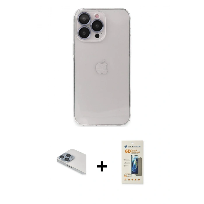 MARSİLYAN™- iPhone 13 Pro Max Kılıf Ufuk Minimal Özel Seri - Siyah 6D Mat Seramik Hayalet Nano Ekran Koruyucu + Pers Alüminyum Kamera Lens - SABE