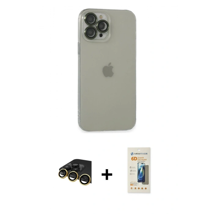 MARSİLYAN™- iPhone 13 Pro Max Kılıf Ufuk Minimal Özel Seri - Siyah 6D Mat Seramik Hayalet Nano Ekran Koruyucu + Raze Metal Kamera Lens - GD