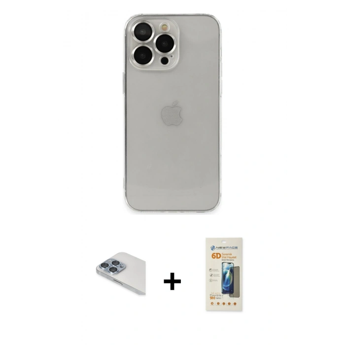 MARSİLYAN™- iPhone 13 Pro Max Kılıf Ufuk Minimal Özel Seri - Siyah 6D Mat Seramik Hayalet Nano Ekran Koruyucu + Pers Alüminyum Kamera Lens - SABE