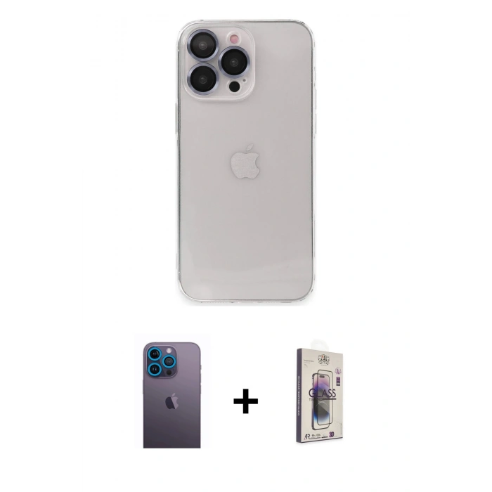 MARSİLYAN™- iPhone 13 Pro Max Kılıf Ufuk Minimal Özel Seri - Siyah Bilvis 3D Cam Ekran Koruyucu + Mavi Neon Fosforlu Kamera Lens