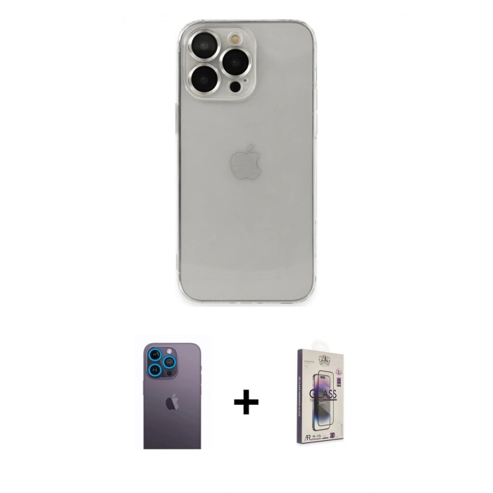 MARSİLYAN™- iPhone 13 Pro Max Kılıf Ufuk Minimal Özel Seri - Siyah Bilvis 3D Cam Ekran Koruyucu + Mavi Neon Fosforlu Kamera Lens