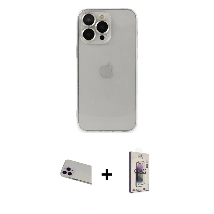 MARSİLYAN™- iPhone 13 Pro Max Kılıf Ufuk Minimal Özel Seri - Siyah Bilvis 3D Cam Ekran Koruyucu + Rainbow Kamera Lens Koruma Cam - MR