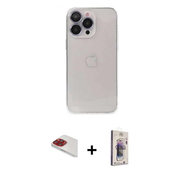 MARSİLYAN™- iPhone 13 Pro Max Kılıf Ufuk Minimal Özel Seri - Siyah Bilvis 3D Cam Ekran Koruyucu + Pers Alüminyum Kamera Lens - KI