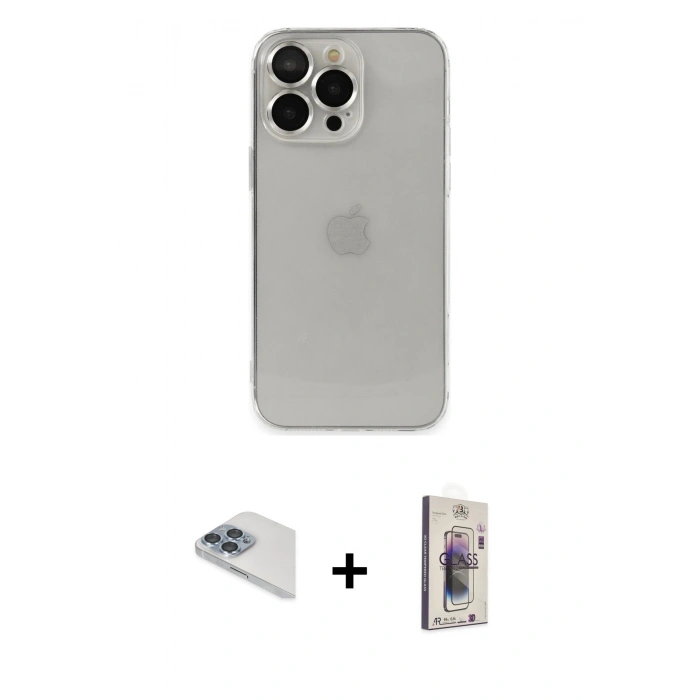MARSİLYAN™- iPhone 13 Pro Max Kılıf Ufuk Minimal Özel Seri - Siyah Bilvis 3D Cam Ekran Koruyucu + Pers Alüminyum Kamera Lens - SABE