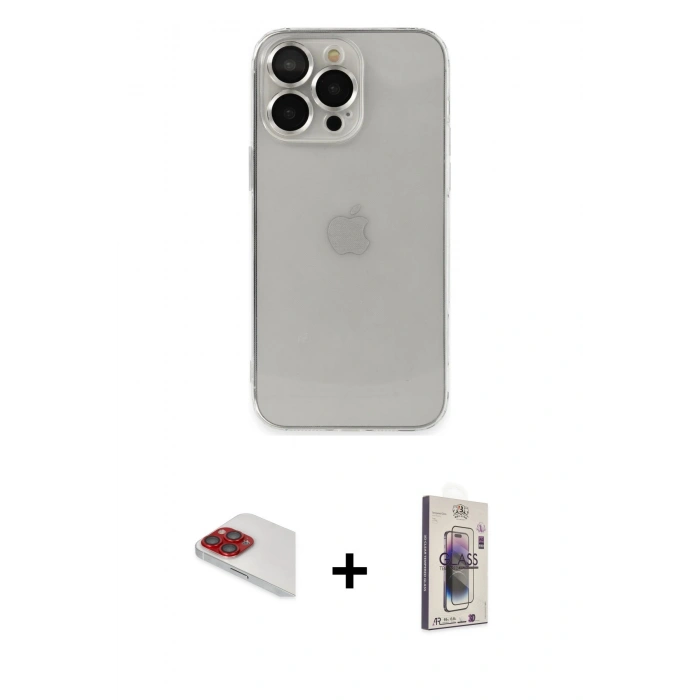 MARSİLYAN™- iPhone 13 Pro Max Kılıf Ufuk Minimal Özel Seri - Siyah Bilvis 3D Cam Ekran Koruyucu + Pers Alüminyum Kamera Lens - KI