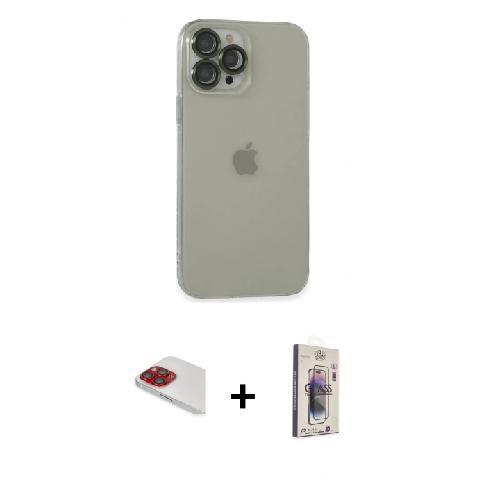 MARSİLYAN™- iPhone 13 Pro Max Kılıf Ufuk Minimal Özel Seri - Siyah Bilvis 3D Cam Ekran Koruyucu + Pers Alüminyum Kamera Lens - KI