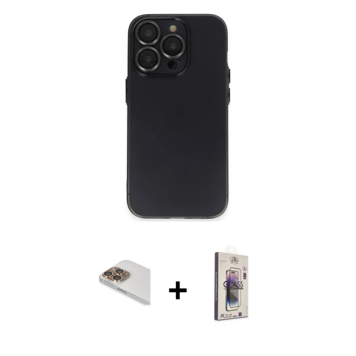 MARSİLYAN™- iPhone 13 Pro Max Kılıf Ufuk Minimal Özel Seri - Siyah Bilvis 3D Cam Ekran Koruyucu + Pers Alüminyum Kamera Lens - GD