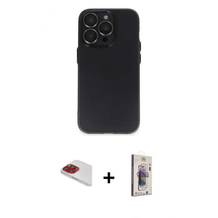 MARSİLYAN™- iPhone 13 Pro Max Kılıf Ufuk Minimal Özel Seri - Siyah Bilvis 3D Cam Ekran Koruyucu + Pers Alüminyum Kamera Lens - KI