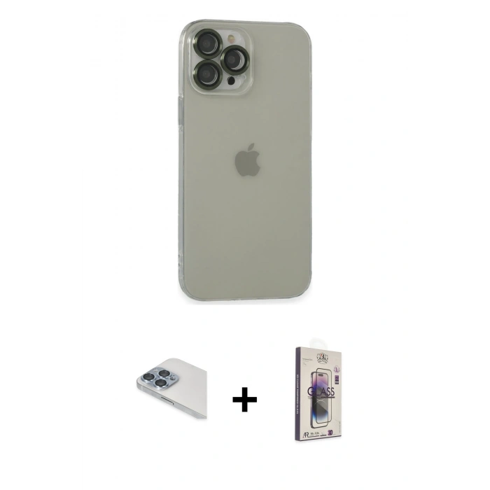 MARSİLYAN™- iPhone 13 Pro Max Kılıf Ufuk Minimal Özel Seri - Siyah Bilvis 3D Cam Ekran Koruyucu + Pers Alüminyum Kamera Lens - SABE