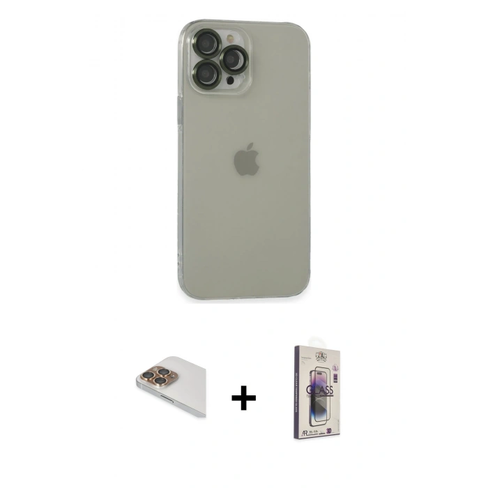 MARSİLYAN™- iPhone 13 Pro Max Kılıf Ufuk Minimal Özel Seri - Siyah Bilvis 3D Cam Ekran Koruyucu + Pers Alüminyum Kamera Lens - GD