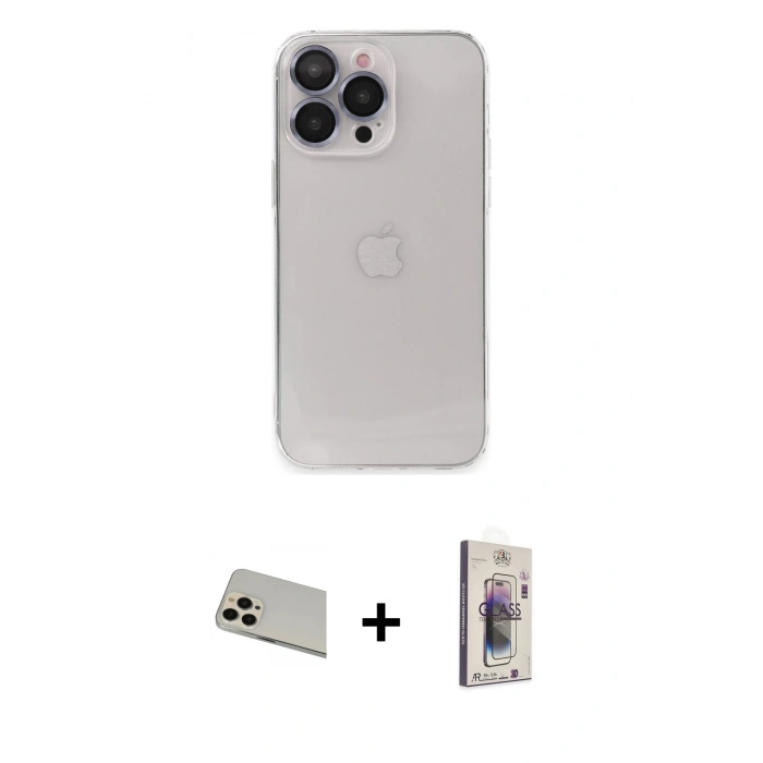 MARSİLYAN™- iPhone 13 Pro Max Kılıf Ufuk Minimal Özel Seri - Siyah Bilvis 3D Cam Ekran Koruyucu + Rainbow Kamera Lens Koruma Cam - REGD