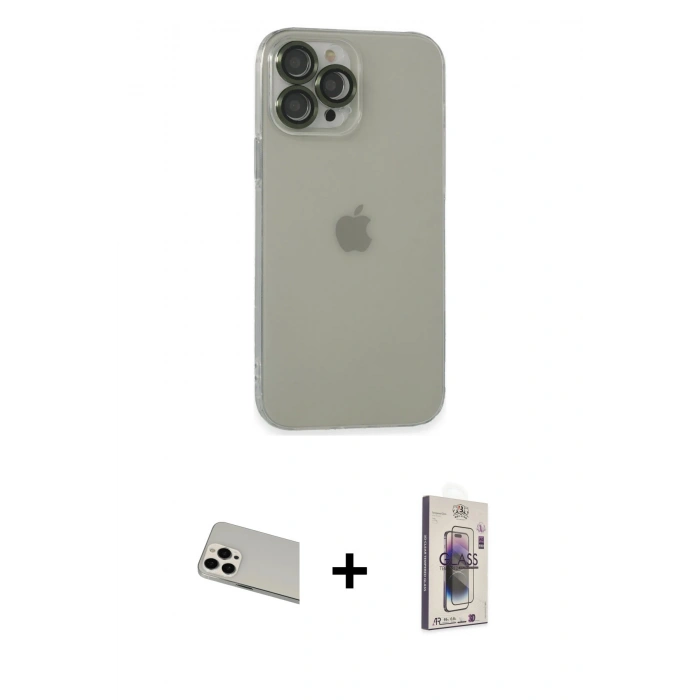 MARSİLYAN™- iPhone 13 Pro Max Kılıf Ufuk Minimal Özel Seri - Siyah Bilvis 3D Cam Ekran Koruyucu + Rainbow Kamera Lens Koruma Cam - BZ