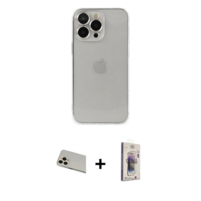 MARSİLYAN™- iPhone 13 Pro Max Kılıf Ufuk Minimal Özel Seri - Siyah Bilvis 3D Cam Ekran Koruyucu + Rainbow Kamera Lens Koruma Cam - REGD