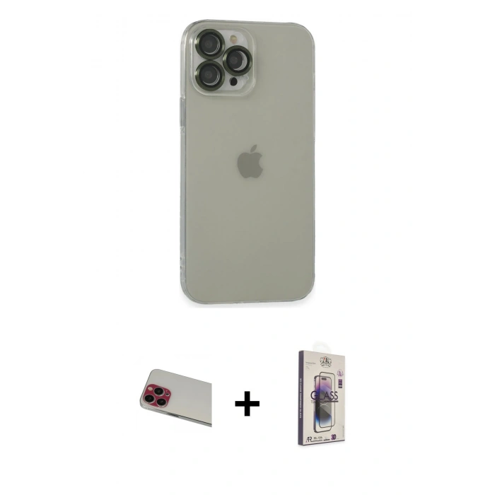 MARSİLYAN™- iPhone 13 Pro Max Kılıf Ufuk Minimal Özel Seri - Siyah Bilvis 3D Cam Ekran Koruyucu + Rainbow Kamera Lens Koruma Cam - KI