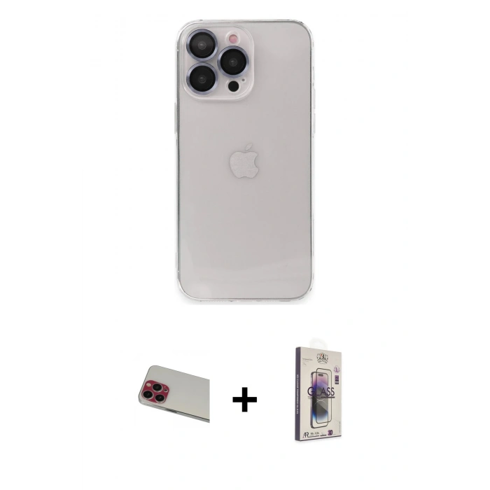 MARSİLYAN™- iPhone 13 Pro Max Kılıf Ufuk Minimal Özel Seri - Siyah Bilvis 3D Cam Ekran Koruyucu + Rainbow Kamera Lens Koruma Cam - KI