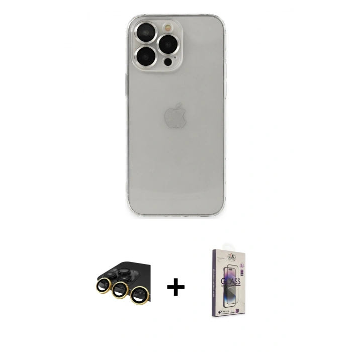 MARSİLYAN™- iPhone 13 Pro Max Kılıf Ufuk Minimal Özel Seri - Siyah Bilvis 3D Cam Ekran Koruyucu + Raze Metal Kamera Lens - GD