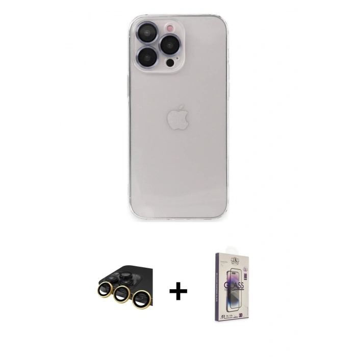 MARSİLYAN™- iPhone 13 Pro Max Kılıf Ufuk Minimal Özel Seri - Siyah Bilvis 3D Cam Ekran Koruyucu + Raze Metal Kamera Lens - GD