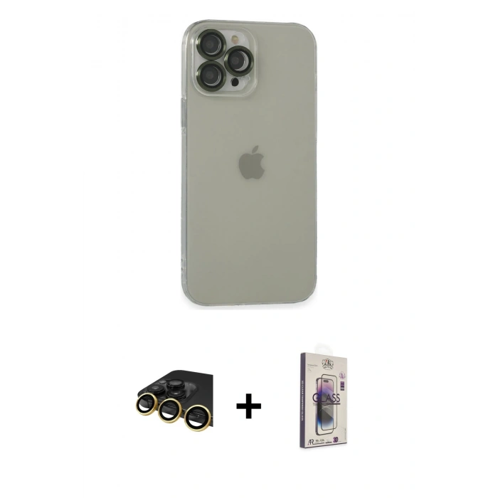MARSİLYAN™- iPhone 13 Pro Max Kılıf Ufuk Minimal Özel Seri - Siyah Bilvis 3D Cam Ekran Koruyucu + Raze Metal Kamera Lens - GD