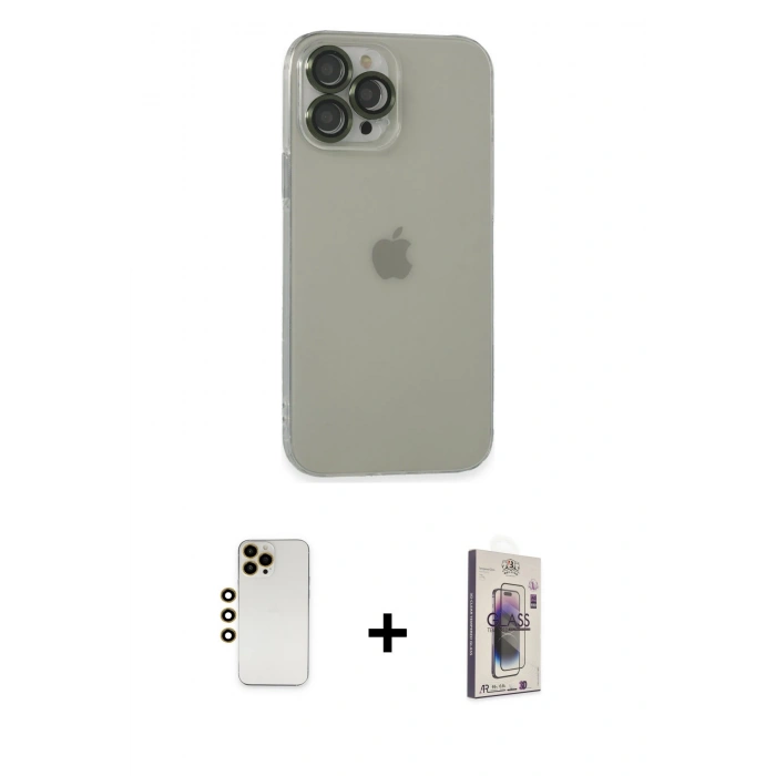 MARSİLYAN™- iPhone 13 Pro Max Kılıf Ufuk Minimal Özel Seri - Siyah Bilvis 3D Cam Ekran Koruyucu + Shine Kamera Lens - GD