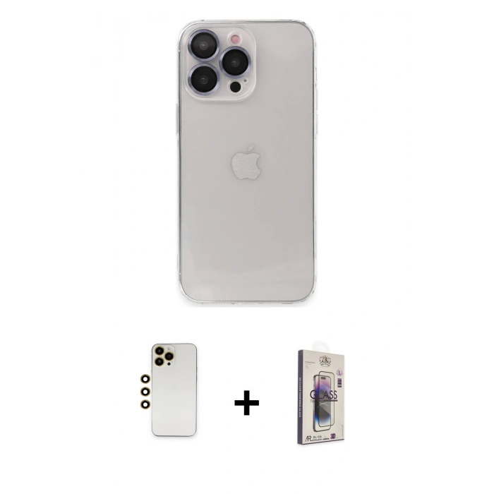 MARSİLYAN™- iPhone 13 Pro Max Kılıf Ufuk Minimal Özel Seri - Siyah Bilvis 3D Cam Ekran Koruyucu + Shine Kamera Lens - GD