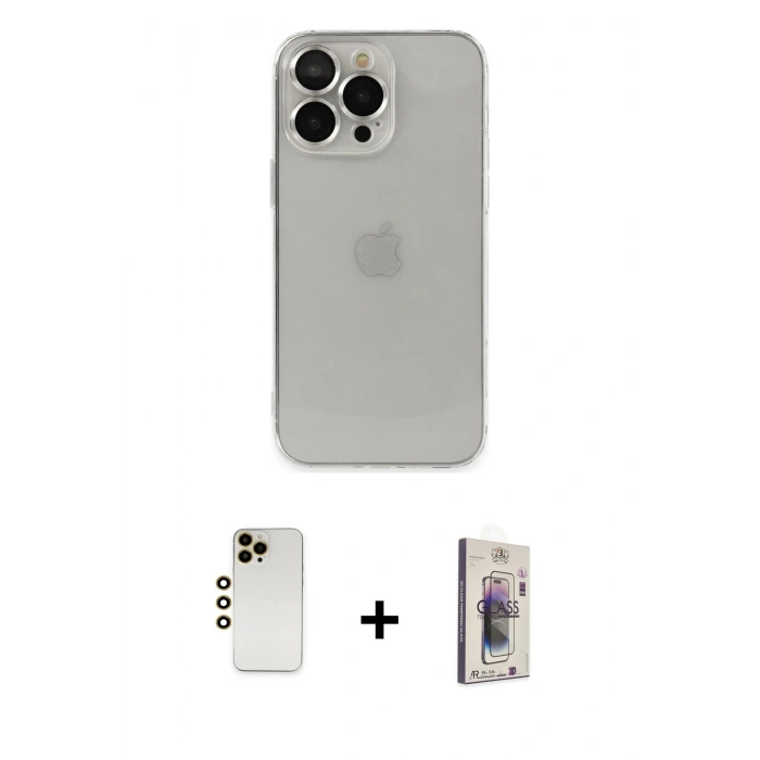 MARSİLYAN™- iPhone 13 Pro Max Kılıf Ufuk Minimal Özel Seri - Siyah Bilvis 3D Cam Ekran Koruyucu + Shine Kamera Lens - GD