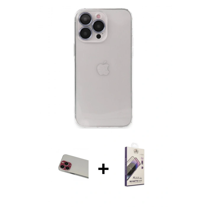 MARSİLYAN™- iPhone 13 Pro Max Kılıf Ufuk Minimal Özel Seri - Siyah Bilvis 3D Mat Cam Ekran Koruyucu + Rainbow Kamera Lens Koruma Cam - KI