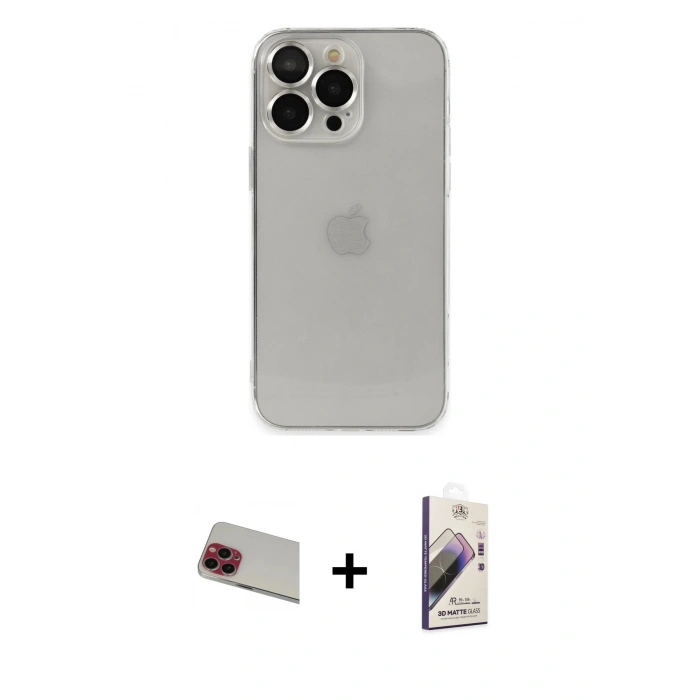 MARSİLYAN™- iPhone 13 Pro Max Kılıf Ufuk Minimal Özel Seri - Siyah Bilvis 3D Mat Cam Ekran Koruyucu + Rainbow Kamera Lens Koruma Cam - KI