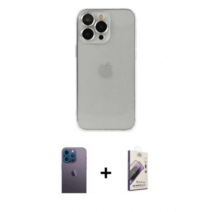 MARSİLYAN™- iPhone 13 Pro Max Kılıf Ufuk Minimal Özel Seri - Siyah Bilvis 3D Mat Cam Ekran Koruyucu + Neon Fosforlu Kamera Lens - MI