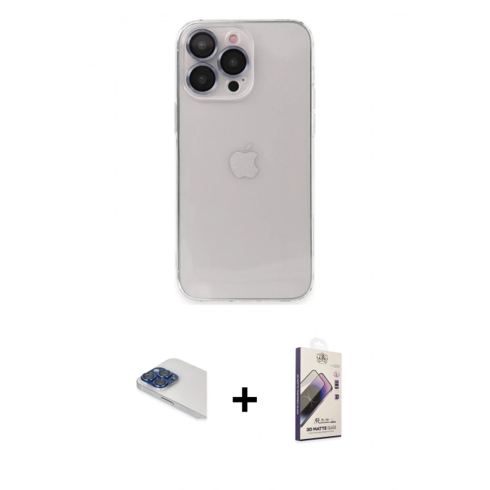 MARSİLYAN™- iPhone 13 Pro Max Kılıf Ufuk Minimal Özel Seri - Siyah Bilvis 3D Mat Cam Ekran Koruyucu + Pers Alüminyum Kamera Lens - LT