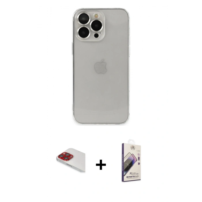 MARSİLYAN™- iPhone 13 Pro Max Kılıf Ufuk Minimal Özel Seri - Siyah Bilvis 3D Mat Cam Ekran Koruyucu + Pers Alüminyum Kamera Lens - KI