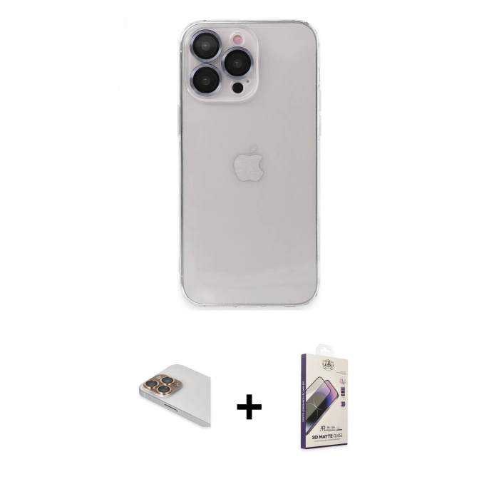 MARSİLYAN™- iPhone 13 Pro Max Kılıf Ufuk Minimal Özel Seri - Siyah Bilvis 3D Mat Cam Ekran Koruyucu + Pers Alüminyum Kamera Lens - GD