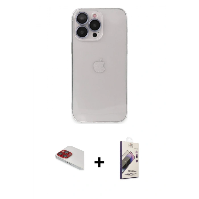 MARSİLYAN™- iPhone 13 Pro Max Kılıf Ufuk Minimal Özel Seri - Siyah Bilvis 3D Mat Cam Ekran Koruyucu + Pers Alüminyum Kamera Lens - KI
