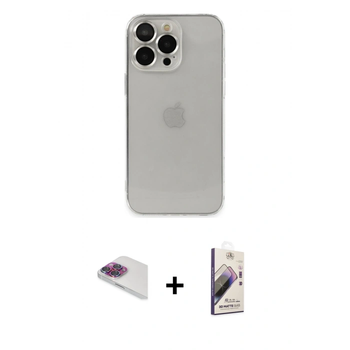 MARSİLYAN™- iPhone 13 Pro Max Kılıf Ufuk Minimal Özel Seri - Siyah Bilvis 3D Mat Cam Ekran Koruyucu + Pers Alüminyum Kamera Lens - GI