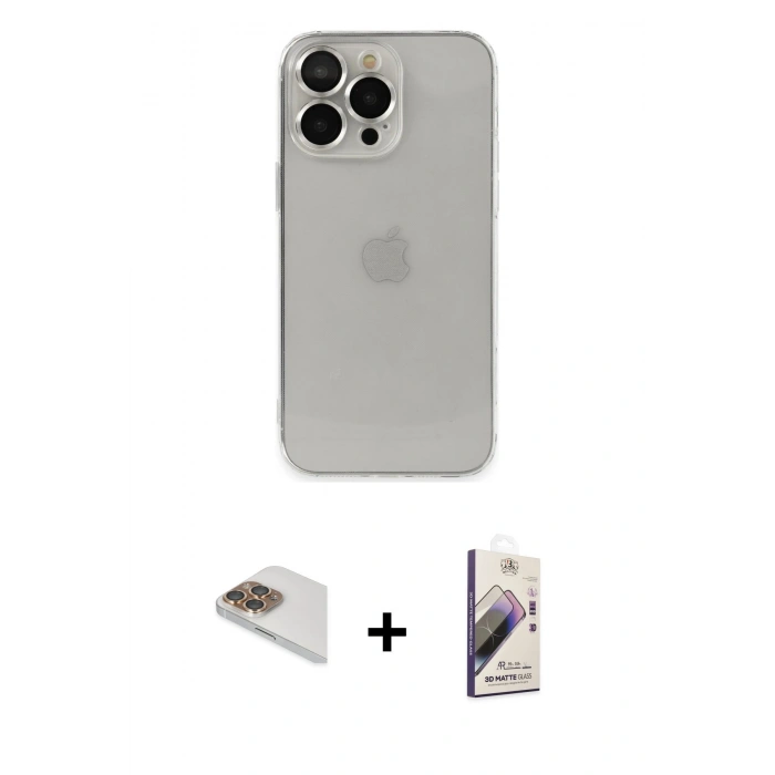 MARSİLYAN™- iPhone 13 Pro Max Kılıf Ufuk Minimal Özel Seri - Siyah Bilvis 3D Mat Cam Ekran Koruyucu + Pers Alüminyum Kamera Lens - GD