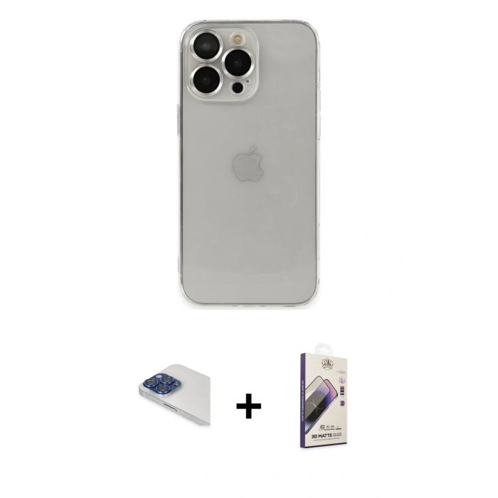 MARSİLYAN™- iPhone 13 Pro Max Kılıf Ufuk Minimal Özel Seri - Siyah Bilvis 3D Mat Cam Ekran Koruyucu + Pers Alüminyum Kamera Lens - LT