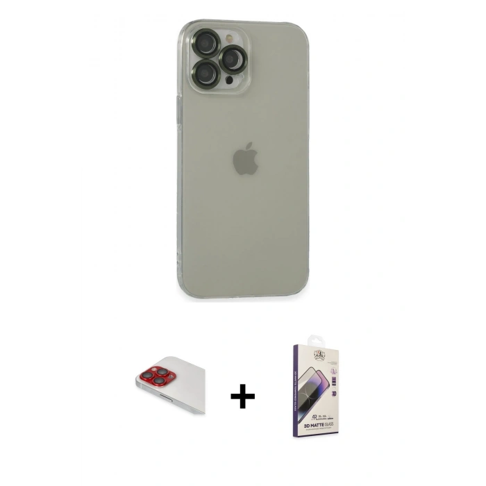 MARSİLYAN™- iPhone 13 Pro Max Kılıf Ufuk Minimal Özel Seri - Siyah Bilvis 3D Mat Cam Ekran Koruyucu + Pers Alüminyum Kamera Lens - KI