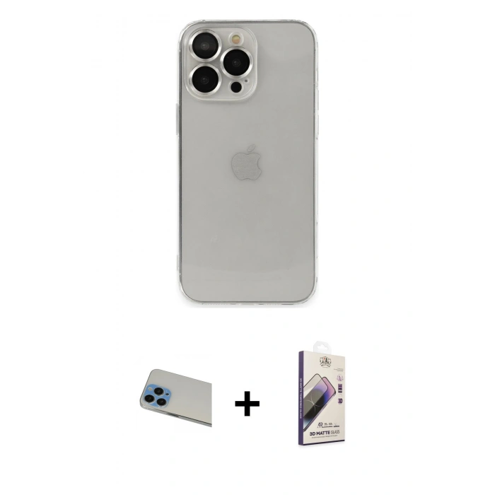 MARSİLYAN™- iPhone 13 Pro Max Kılıf Ufuk Minimal Özel Seri - Siyah Bilvis 3D Mat Cam Ekran Koruyucu + Rainbow Kamera Lens Koruma Cam - MI