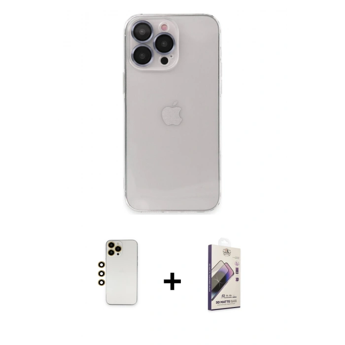 MARSİLYAN™- iPhone 13 Pro Max Kılıf Ufuk Minimal Özel Seri - Siyah Bilvis 3D Mat Cam Ekran Koruyucu + Shine Kamera Lens - GD