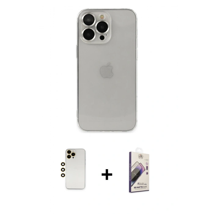 MARSİLYAN™- iPhone 13 Pro Max Kılıf Ufuk Minimal Özel Seri - Siyah Bilvis 3D Mat Cam Ekran Koruyucu + Shine Kamera Lens - GD