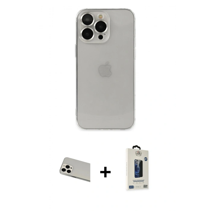 MARSİLYAN™- iPhone 13 Pro Max Kılıf Ufuk Minimal Özel Seri - Siyah Bilvis Hayalet Cam Ekran Koruyucu + Rainbow Kamera Lens Koruma Cam - BZ
