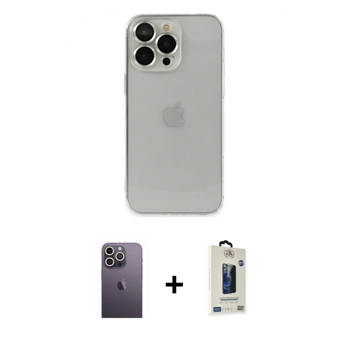 MARSİLYAN™- iPhone 13 Pro Max Kılıf Ufuk Minimal Özel Seri - Siyah Bilvis Hayalet Cam Ekran Koruyucu + Neon Fosforlu Kamera Lens - BZ